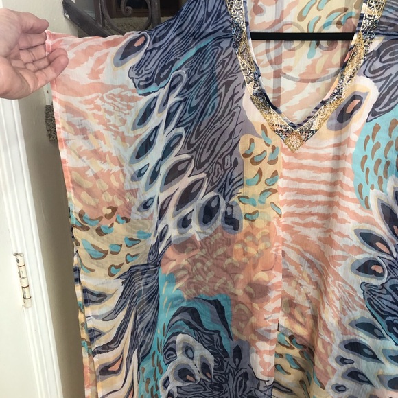 Beaded Multi Chiffon Cover/Scarf Or Long Top O/S - Picture 4 of 6